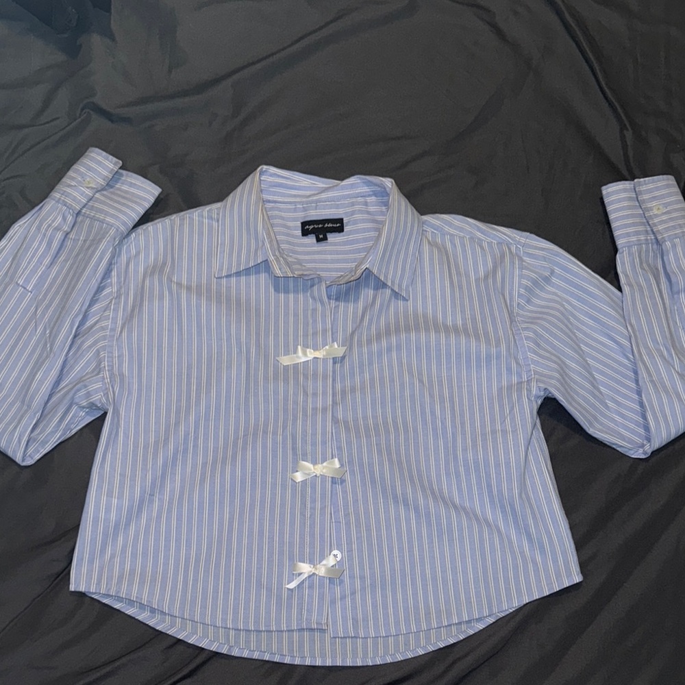 Aqua Blu Blue and White Striped Crop Top